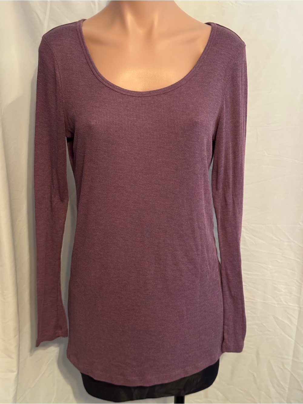 Women's Long Sleeve Scoop Neck Waffle Knit Thermal Top - Plum